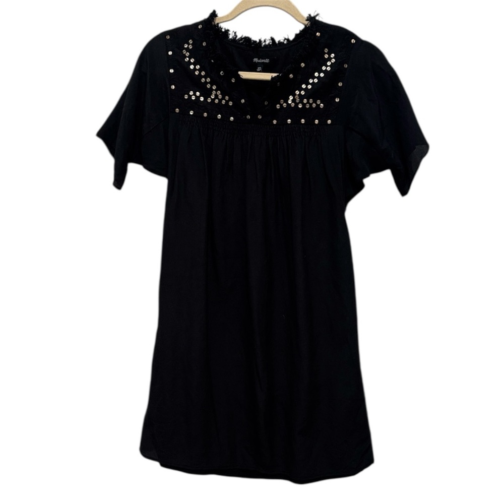 Madewell Black Silk Mini Dress with Sequin Detail XXS